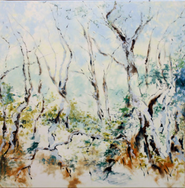 Painting titled "Forêt transparente.…" by Natalia Laletina, Original Artwork, Oil