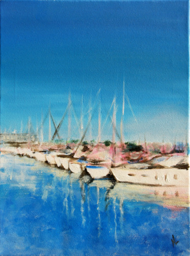 Peinture intitulée "Les bateaux à Carnon" par Natalia Laletina, Œuvre d'art originale, Acrylique