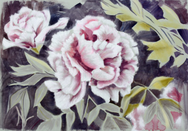 Malerei mit dem Titel "La pivoine" von Natalia Laletina, Original-Kunstwerk, Pastell
