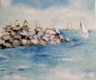 Peinture intitulée "Les pêcheurs de La…" par Natalia Laletina, Œuvre d'art originale, Huile
