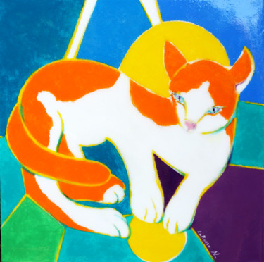 Картина под названием "Chat et le soleil (…" - Natalia Laletina, Подлинное произведение искусства, Акрил