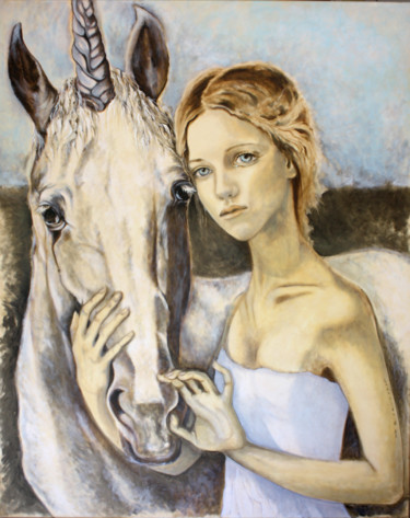 Painting titled ""Dernière licorne"" by Natalia Laletina, Original Artwork, Oil