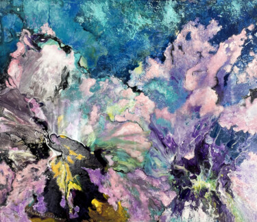 Painting titled "Fleurs d'iris" by Natalia Laletina, Original Artwork, Acrylic