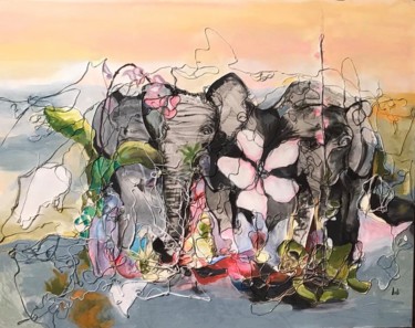 Картина под названием "flower elephant" - Lali, Подлинное произведение искусства, Акрил