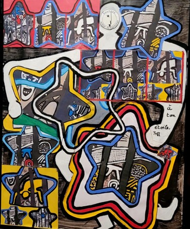 Painting titled "Jeff,à ton étoile" by Lalie, Original Artwork, Collages Mounted on Cardboard