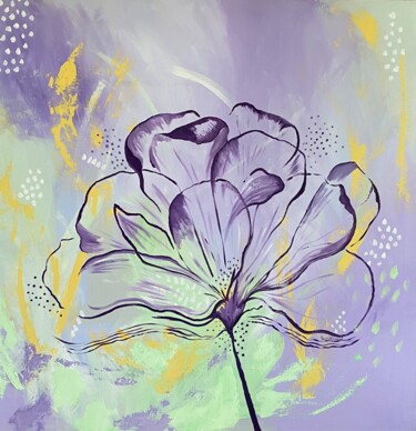 Pittura intitolato "La fleur violette" da Laura Velásquez, Opera d'arte originale, Acrilico