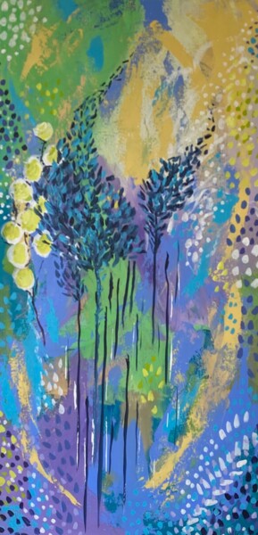 Pintura titulada "Flor Azulada" por Laura Velásquez, Obra de arte original, Acrílico Montado en Bastidor de camilla de madera