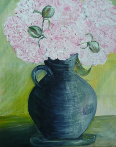 Painting titled "Pink peonies" by Lalleh Mahloudji, Original Artwork, Oil