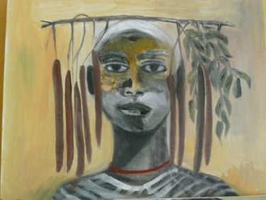 Painting titled "YOUNG PAINTED BOY W…" by Lalleh Mahloudji, Original Artwork, Oil