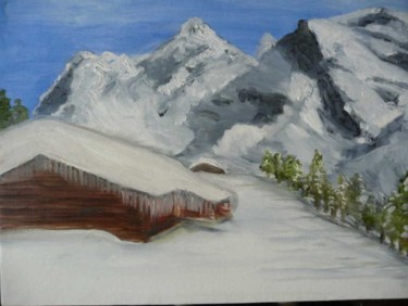 Schilderij getiteld "Chalet in the Alps" door Lalleh Mahloudji, Origineel Kunstwerk