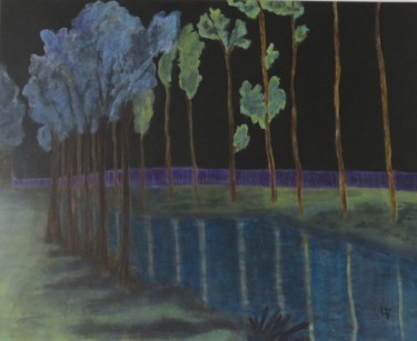 Painting titled "Le canal" by Martine Lallement, Original Artwork, Acrylic Mounted on Wood Stretcher frame