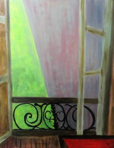 Painting titled "Fenetre II" by Martine Lallement, Original Artwork, Acrylic Mounted on Wood Stretcher frame