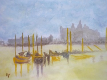 Painting titled "Lueurs du matin" by Martine Lallement, Original Artwork, Watercolor Mounted on Cardboard
