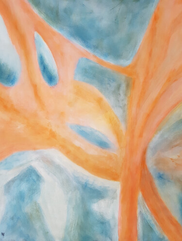 「Variation orange」というタイトルの絵画 Martine Lallementによって, オリジナルのアートワーク, アクリル ウッドストレッチャーフレームにマウント