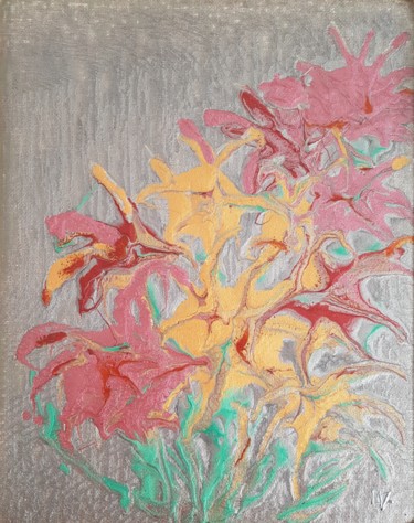 Painting titled "Le bouquet" by Martine Lallement, Original Artwork, Oil Mounted on Cardboard