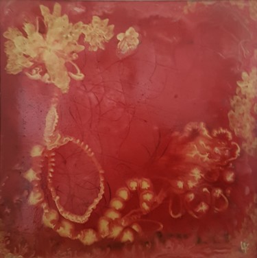 Painting titled "Intensément rouge" by Martine Lallement, Original Artwork, Oil Mounted on Wood Panel