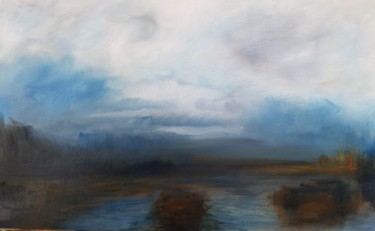Painting titled "Horizon II" by Martine Lallement, Original Artwork, Oil Mounted on Wood Stretcher frame