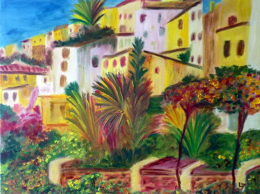 Painting titled "Le sud" by Martine Lallement, Original Artwork, Oil Mounted on Wood Stretcher frame