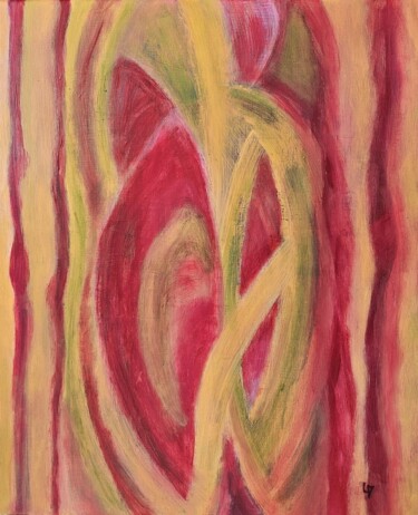 「Variations en rouge」というタイトルの絵画 Martine Lallementによって, オリジナルのアートワーク, アクリル ウッドストレッチャーフレームにマウント