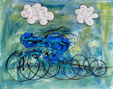 Malarstwo zatytułowany „Blue cyclist” autorstwa Lalo Sánchez De Valle, Oryginalna praca, Olej