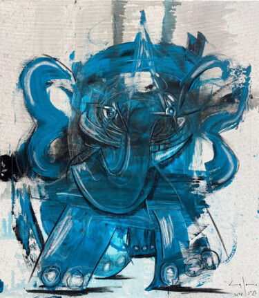 Картина под названием "Blue Elephant" - Lalo Sánchez De Valle, Подлинное произведение искусства, Акварель