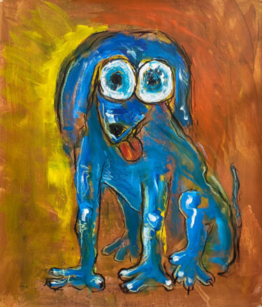 Schilderij getiteld "Blue Dog" door Lalo Sánchez De Valle, Origineel Kunstwerk, Olie