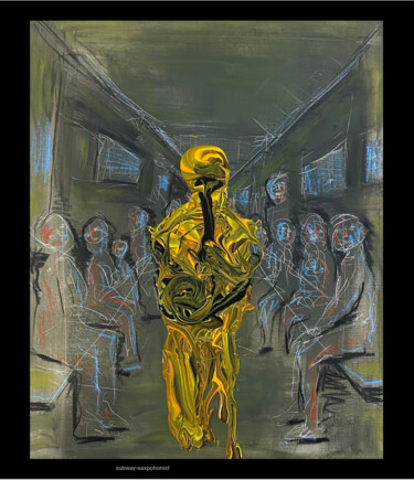 Painting titled "Subway Saxophonist" by Lalo Sánchez De Valle, Original Artwork, Watercolor