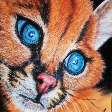 Drawing titled "BLUE EYES" by Lalyart, Original Artwork, Pastel Mounted on Other rigid panel
