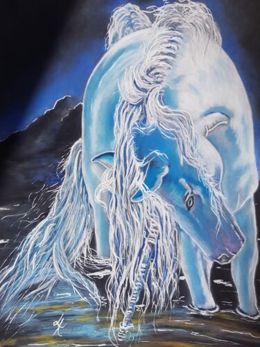 Drawing titled "LICORNE" by Lalyart, Original Artwork, Pastel Mounted on Other rigid panel