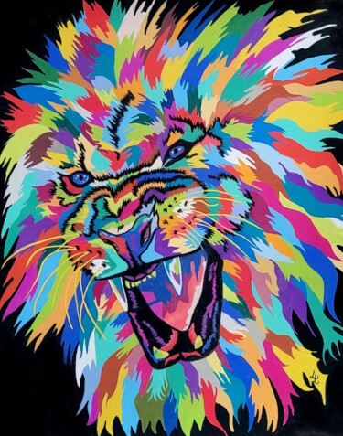 Drawing titled "LION ART POP" by Lalyart, Original Artwork, Pastel