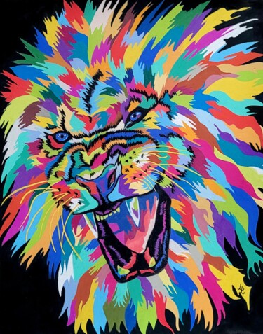 Zeichnungen mit dem Titel "LION ART POP" von Lalyart, Original-Kunstwerk, Pastell