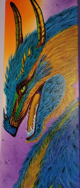 Malerei mit dem Titel "EGO Le Dragon de l'…" von Lalyart, Original-Kunstwerk, Tinte Auf Keilrahmen aus Holz montiert