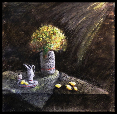 Malerei mit dem Titel "Nature morte sur ta…" von Lam, Original-Kunstwerk, Acryl