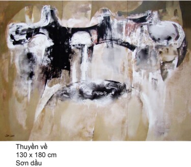 Peinture intitulée "THUYEN VE" par Lâm Lan, Œuvre d'art originale, Acrylique