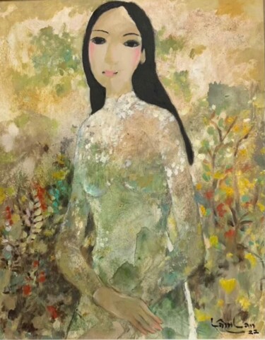 Peinture intitulée "THIEU NU 2" par Lâm Lan, Œuvre d'art originale, Huile