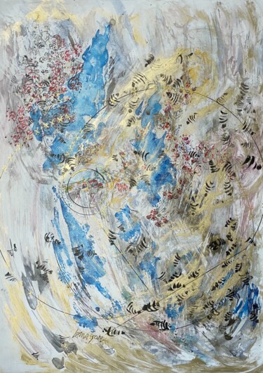 Pittura intitolato "les abeilles butine…" da Danielle Lamaison, Opera d'arte originale, Acquarello Montato su Telaio per bar…