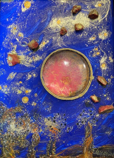 Ζωγραφική με τίτλο "oculus: vu de la lu…" από Danielle Lamaison, Αυθεντικά έργα τέχνης, Ακρυλικό Τοποθετήθηκε στο Ξύλινο φορ…