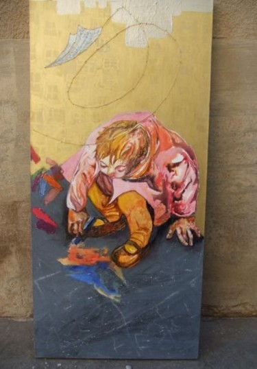 Painting titled "enfant qui dessine" by Danielle Lamaison, Original Artwork