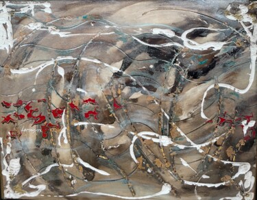 Peinture intitulée "eaux vives roses" par Danielle Lamaison, Œuvre d'art originale, Encre