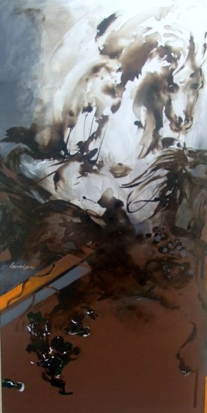 Pittura intitolato "chevaux" da Danielle Lamaison, Opera d'arte originale, Inchiostro