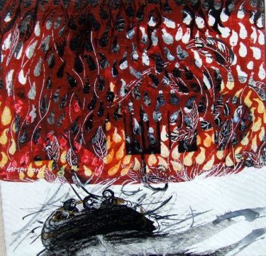 Malerei mit dem Titel "nid sous la pluie" von Danielle Lamaison, Original-Kunstwerk, Acryl
