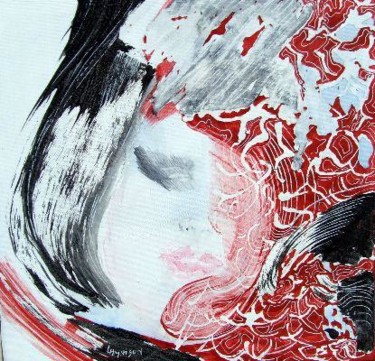 Painting titled "visage jeune fille" by Danielle Lamaison, Original Artwork, Ink