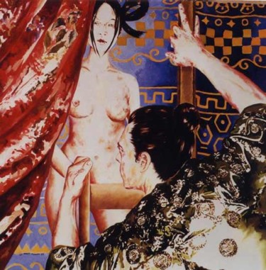 Peinture intitulée "le tissu de mensong…" par Rosario La Malfa, Œuvre d'art originale, Autre