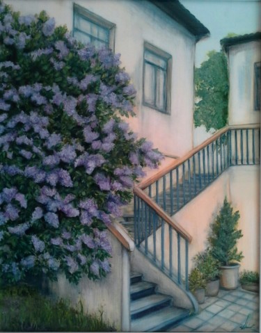 Painting titled "Lilac" by Laman Iskandarova, Original Artwork, Oil