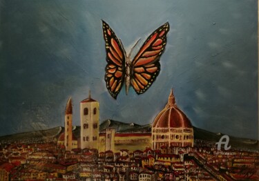 Pintura intitulada "Una farfalla a Fire…" por La-Marks, Obras de arte originais