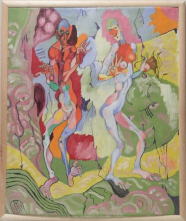 Картина под названием "Адам,Ева и я с фиол…" - Леонид Максимов, Подлинное произведение искусства, Другой