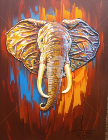 Peinture intitulée "L'éléphant" par Lambert Ebode Etogo, Œuvre d'art originale, Acrylique