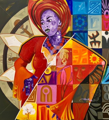 Peinture intitulée "La femme noir" par Lambert Ebode Etogo, Œuvre d'art originale, Acrylique