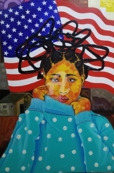 Painting titled "American dream" by Lambert Ebode Etogo, Original Artwork, Acrylic Mounted on Wood Stretcher frame