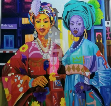 Painting titled "Sincèrement friends…" by Lambert Ebode Etogo, Original Artwork, Acrylic Mounted on Wood Stretcher frame